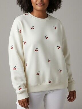 Coco & Shay Cream Cherry Embroidery Crewneck Pullover Size 2X